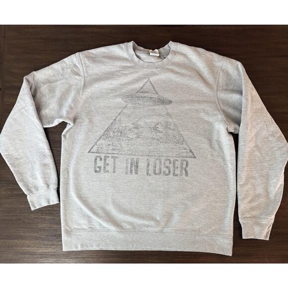 Port & Company Other - UFO Sweatshirt Adults Large Funny Alien Graphic Crewneck Gray Get In Loser
